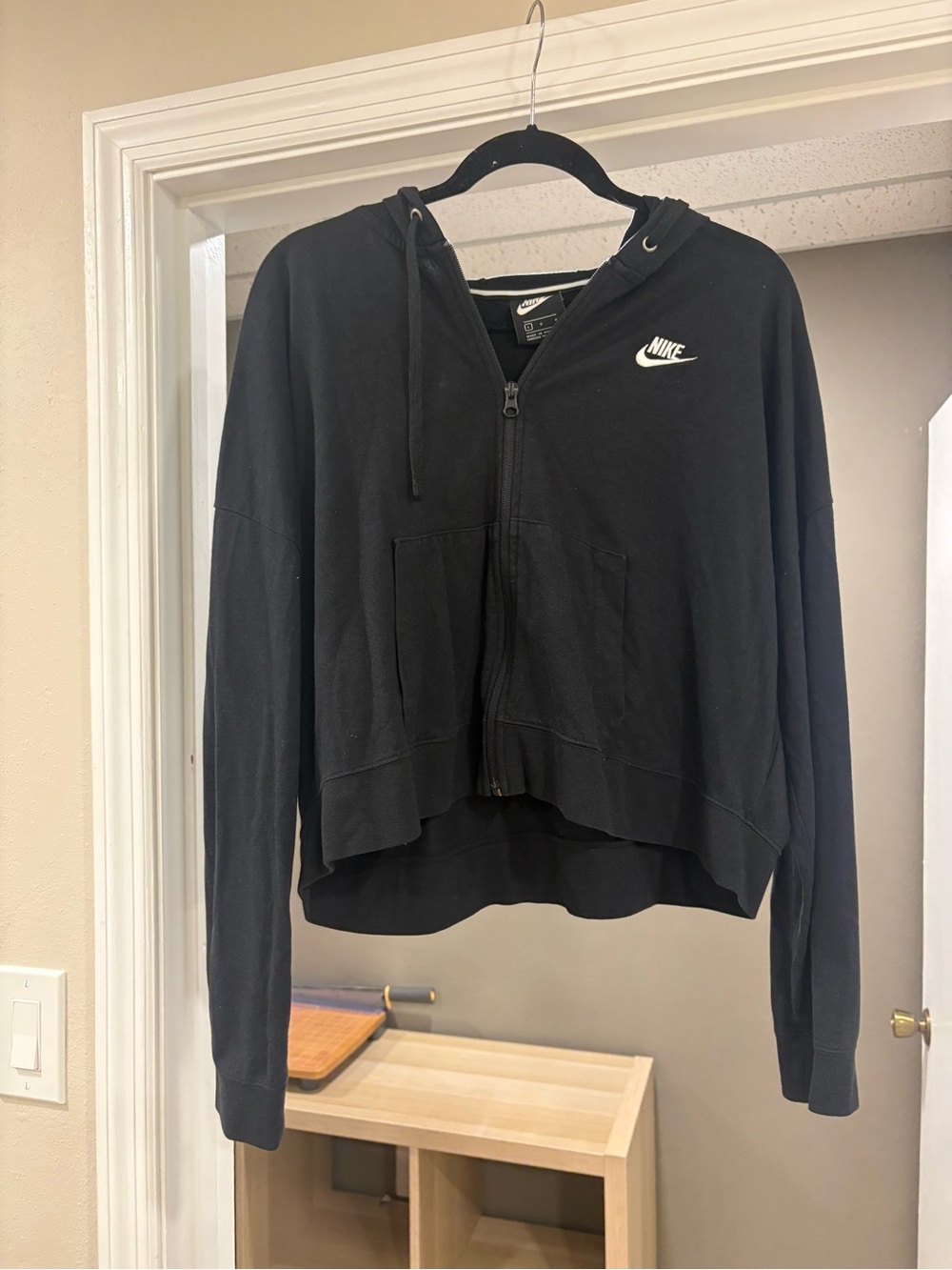 Nike Black Cropped Full-Zip Hoodie with White Swoosh